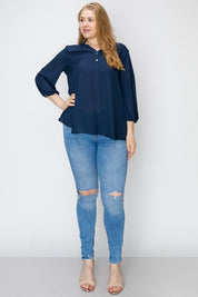 Plus Size V-Neck Solid Blouse