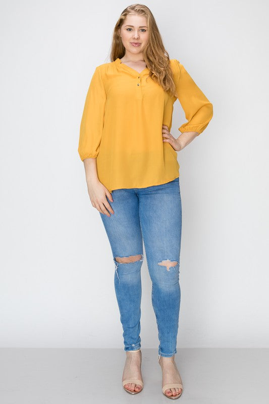 Plus Size V-Neck Solid Blouse