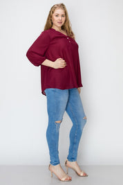 Plus Size V-Neck Solid Blouse