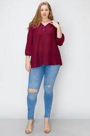 Plus Size V-Neck Solid Blouse