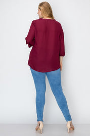 Plus Size V-Neck Solid Blouse