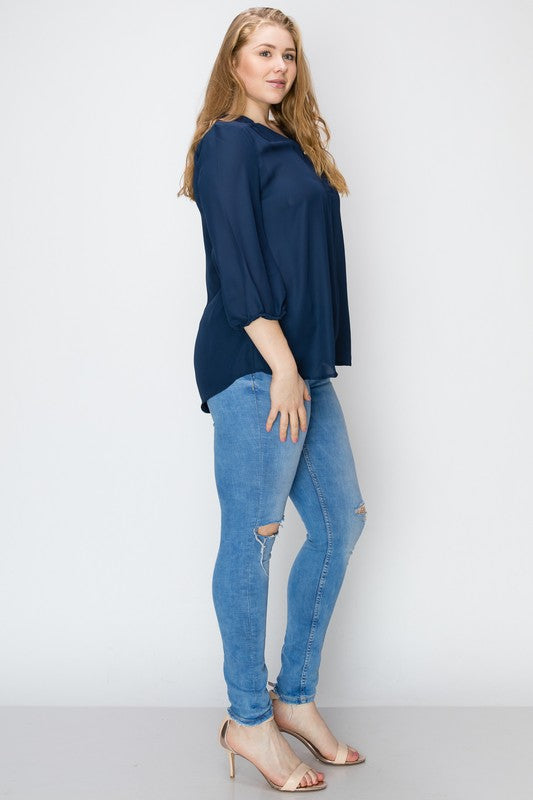 Plus Size V-Neck Solid Blouse