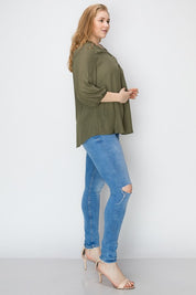 Plus Size V-Neck Solid Blouse