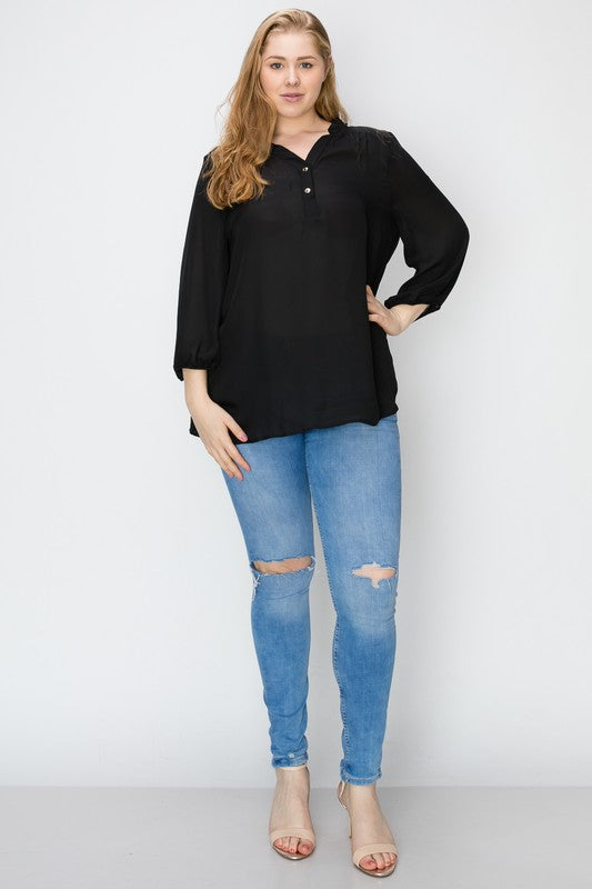 Plus Size V-Neck Solid Blouse