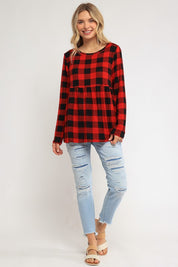 Women's Loose Fit Plaid Babydoll Top