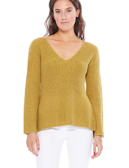 Women's Bell Sleeve Hacci Stitch Sweater Top