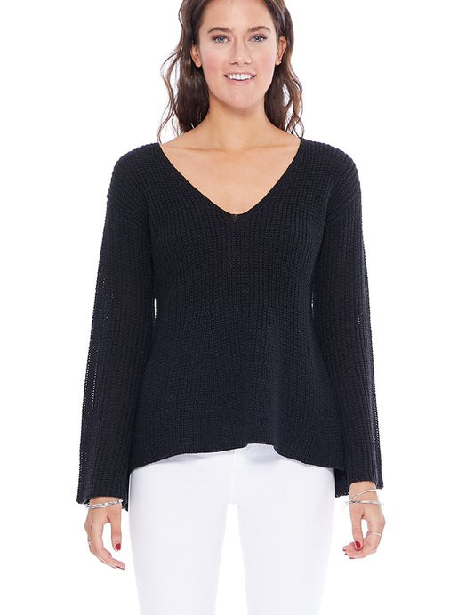 Women's Bell Sleeve Hacci Stitch Sweater Top