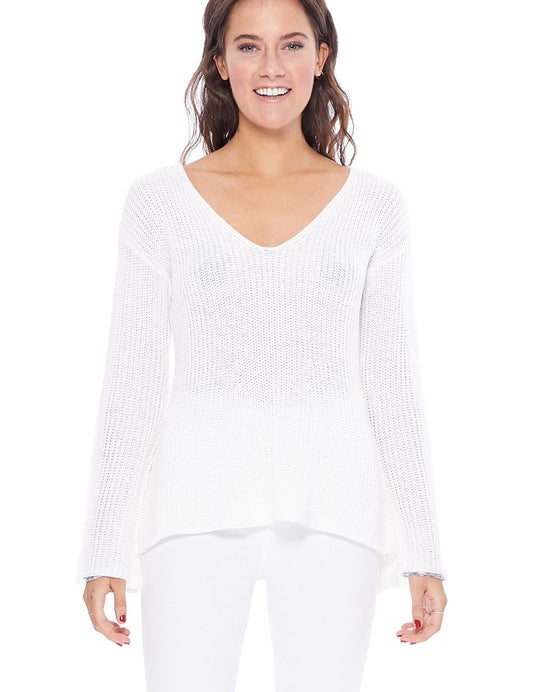 Women's Bell Sleeve Hacci Stitch Sweater Top