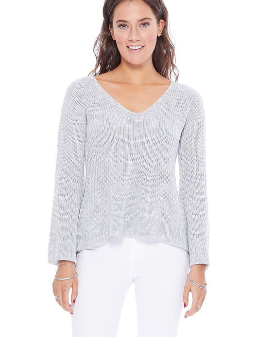 Women's Bell Sleeve Hacci Stitch Sweater Top