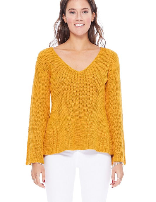 Women's Bell Sleeve Hacci Stitch Sweater Top