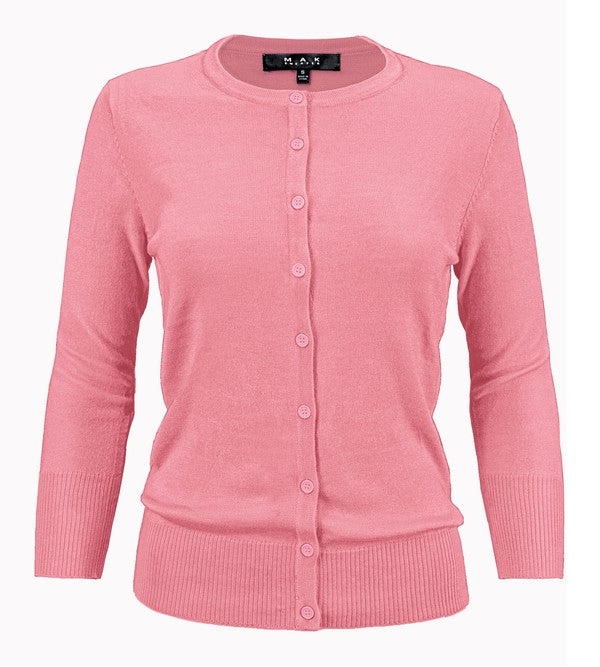 Women's Casual Crewneck Button Down Knit Cardigan Sweater