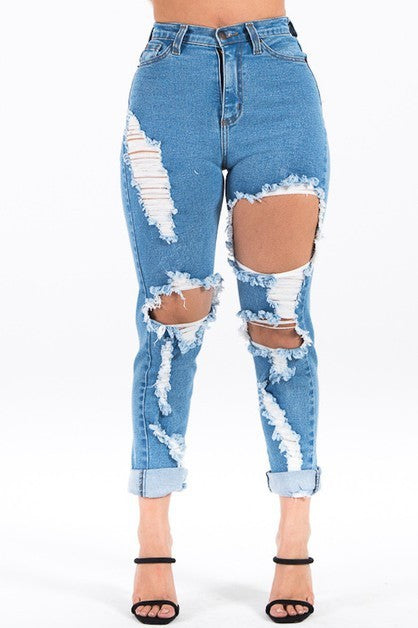 Women's High Rise Ripped Boyfriend Jeans