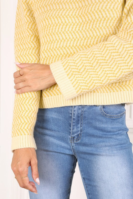 Women's Casual Herringbone Pattern Crew Neck Sweater