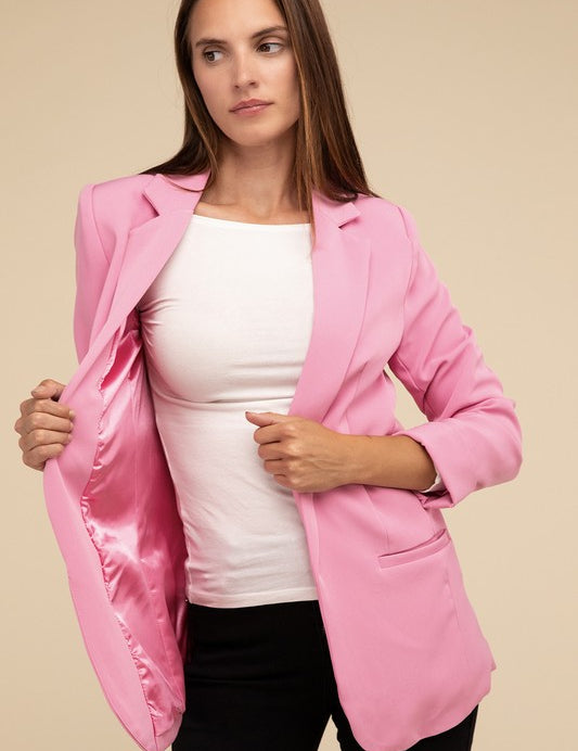 Woven Long Sleeve Open Front Classic Blazer