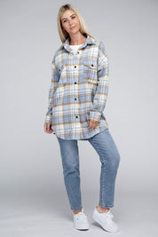 Women's Casual Plaid Shacket with Button Details