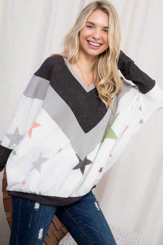 Women's Oversized Star Print Cozy Pullover Top