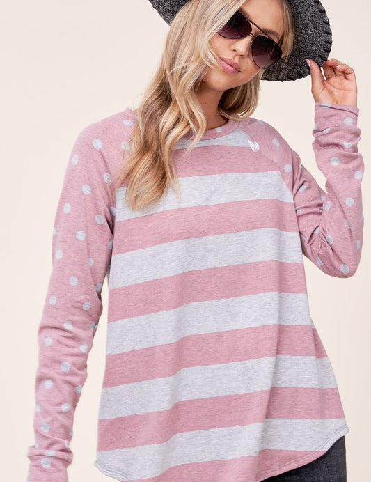 Women's Casual Polka Dot and Stripe Mixed Sweatshirts