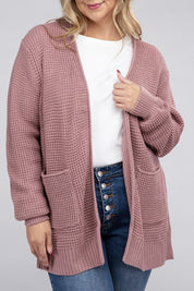 Plus Size Oversized Waffle Open Cardigan Sweater