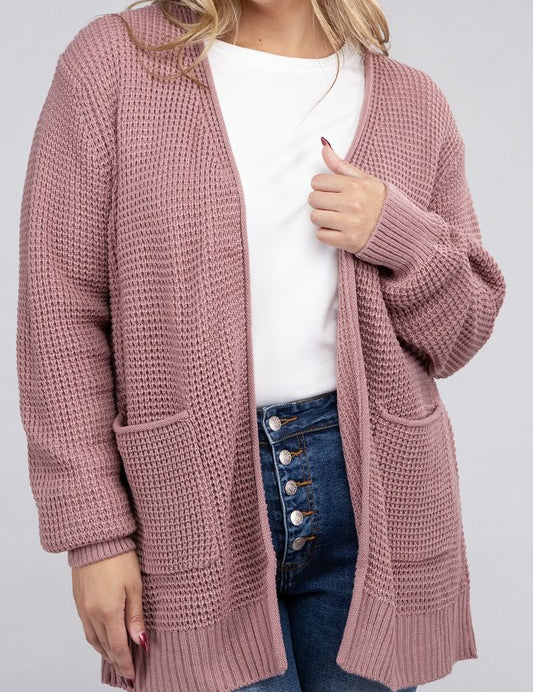Plus Size Oversized Waffle Open Cardigan Sweater