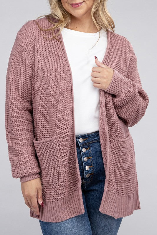 Plus Size Oversized Waffle Open Cardigan Sweater