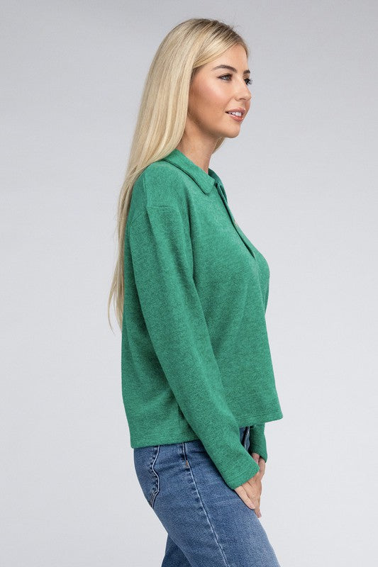 Women's Relaxed Collared Button Front Sweater