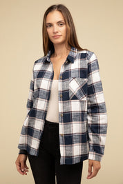 Cotton Plaid Shacket With Front Pocket