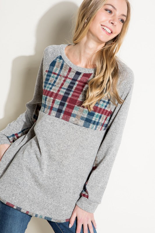 Women's Casual Multi Color Plaid Mixed Top