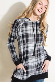 Women's Casual Plaid Mixed Hoodie Sweatshirt