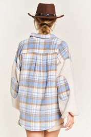 Women's Multi Plaid Teddy Sleeve Jacket