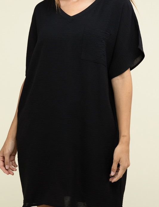 Women's Casual Relaxed V-Neck T-Shirt Dress with Pockets