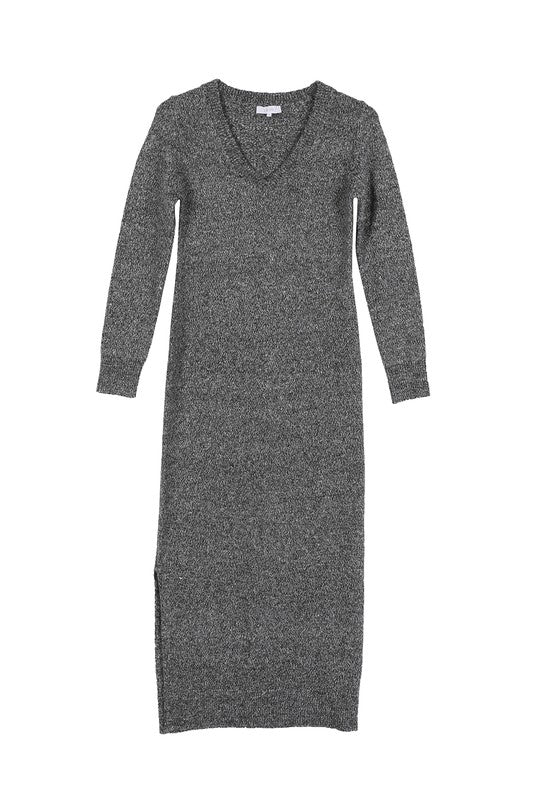 Women's Fitted V-Neck Sweater Maxi Dress