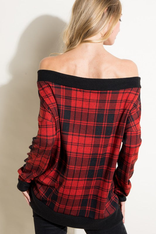 Women's Plaid Off Shoulder Top