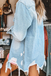 Women's Distressed Longline Denim Jacket