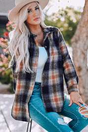 Women's Oversized Plaid Shacket with Rounded Hem and Slits