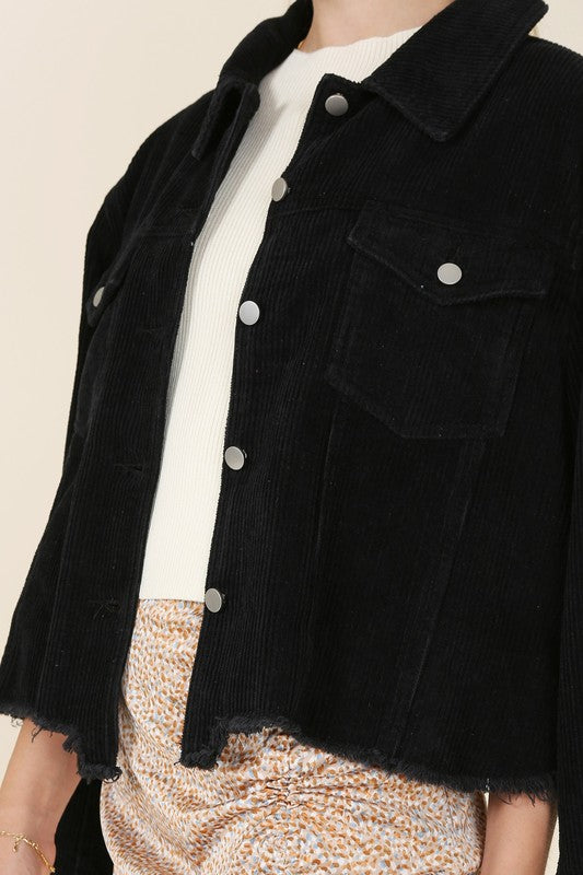 Women's Frayed Corduroy Button-Up Jacket