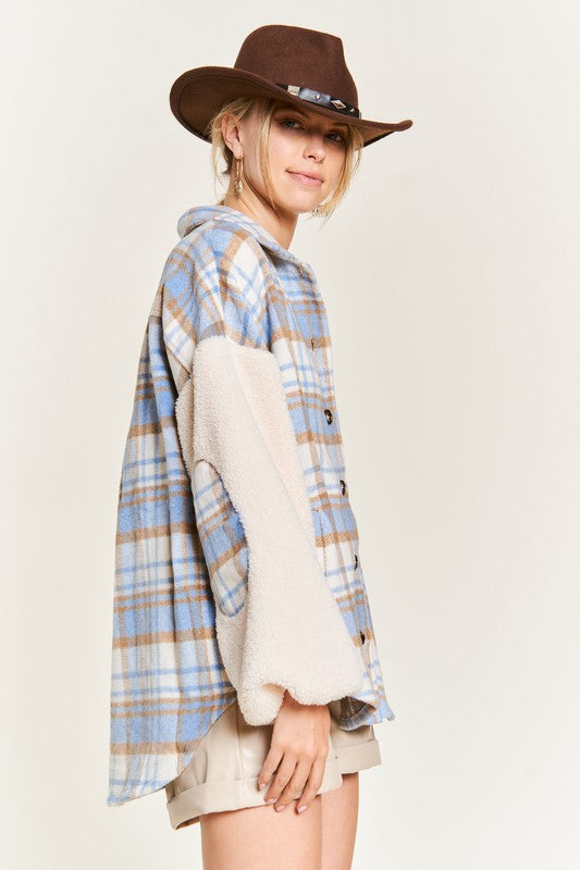 Women's Multi Plaid Teddy Sleeve Jacket