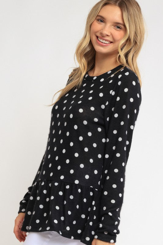 Women's Casual Polka Dot Tunic Top with Ruffle Bottom