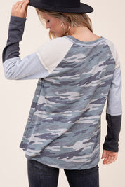 Women's Camouflage Color Block Long Sleeve Top