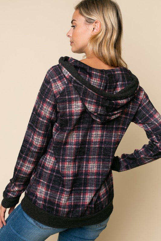 Women's Casual Plaid Hoodie Sweatshirt Top