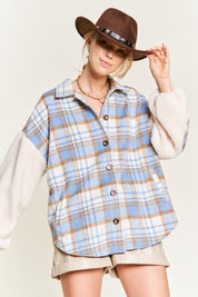 Women's Multi Plaid Teddy Sleeve Jacket