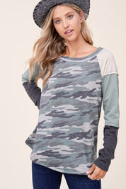 Women's Camouflage Color Block Top