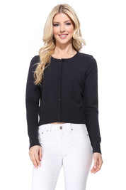 Gem Button Crew Neck Long Sleeve Sweater Cardigan