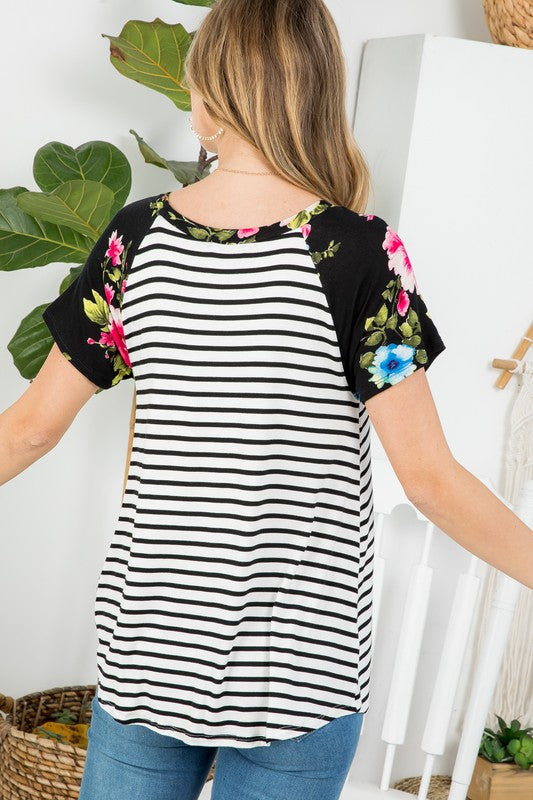 Women's Floral Stripe Loose Fit Top