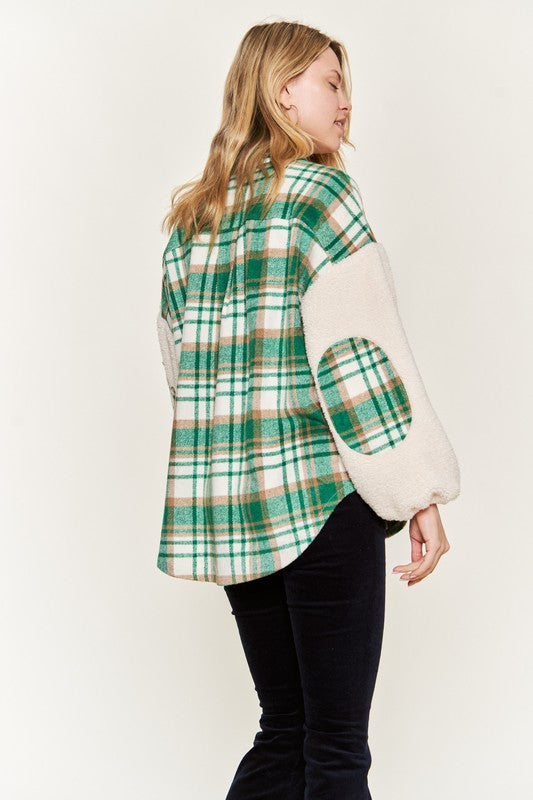 Women's Multi Plaid Teddy Sleeve Jacket