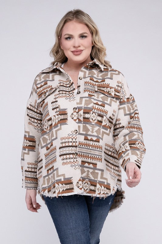 Plus Size Western Print Aztec Shacket for Women