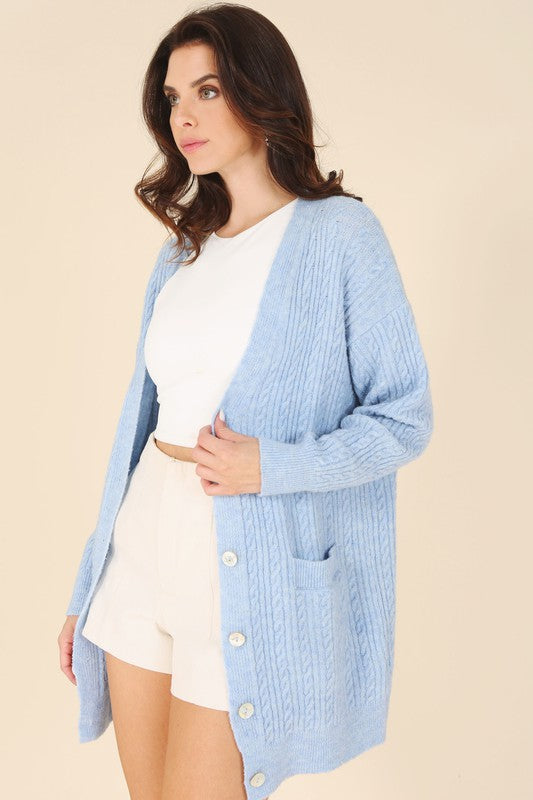 Women's V-Neck Wool Blend Cable Knit Cardigan