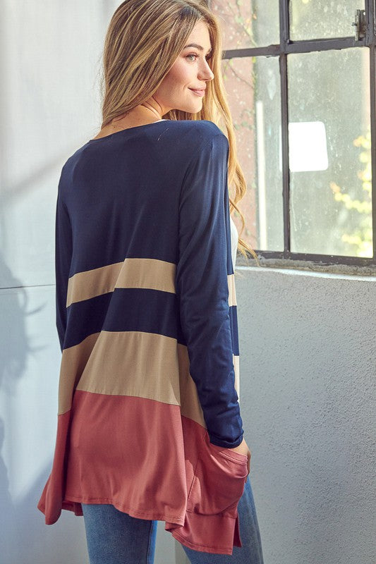 Women's Casual Colorblock Jersey Cardigan