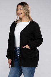 Plus Size Oversized Waffle Open Cardigan Sweater