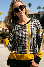 Women's Hounds Tooth Print Boxy Top