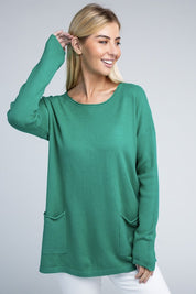 Women's Relaxed Viscose Sweater with Front Pockets